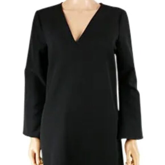 ZARA Black Flared Sleeve V-Neck Dress – Size S – Minimalist Chic - Picture 1 of 8